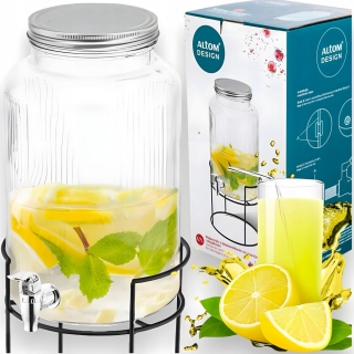 ALTOM DIZAJNOVÁ SKLENENÁ DŽBA S KOHÚTKOM NA LIMONÁDOVÉ NÁPOJE NA STOJAN 5,7L